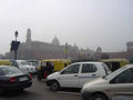 Lutyens' Secretariat building, amidst the smog and the traffic.