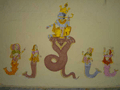 Inside Yogi's, one of the proprietary family, an art student, had decorated each room with murals like this, depicting outlandish deities and fish.