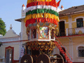 Inside the Hindus' Shri Mangesh temple near Ponda. This elaborate cart is used as a key part of a big temple festival that takes place every year.