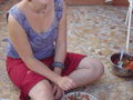 Em exhibits her finely prepared salad. Very tasty it was too.